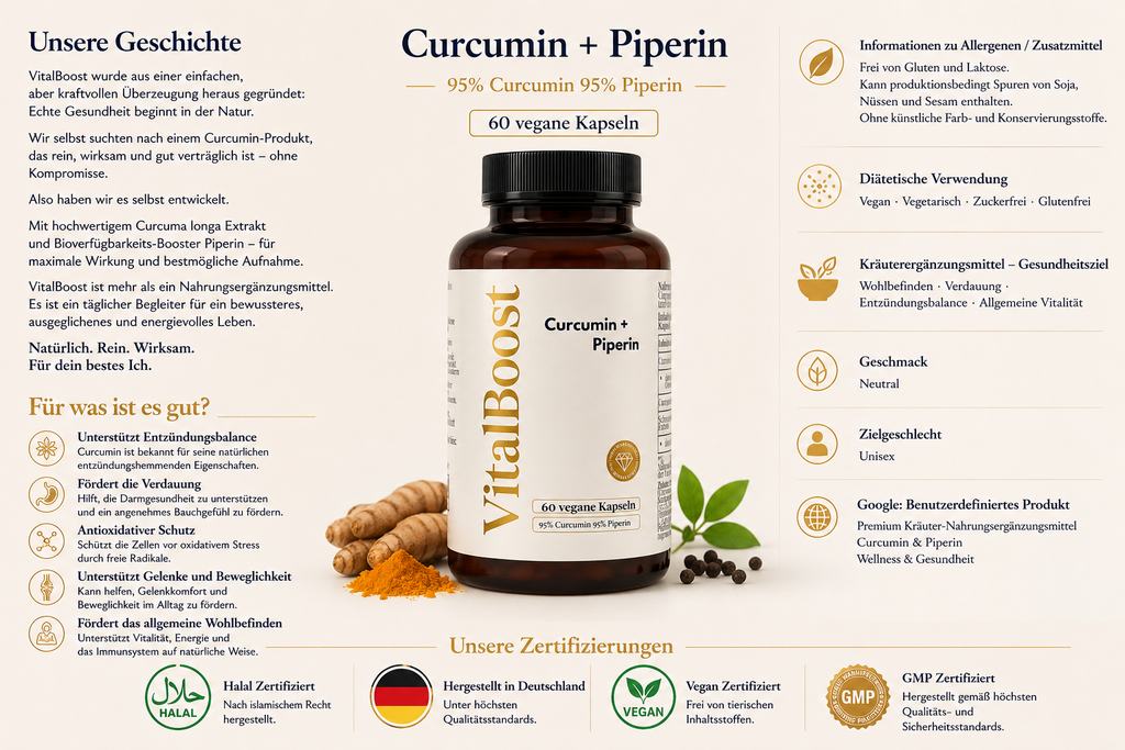 Curcuma (95% Curcumin) + Piperin - 60 vegane Kapseln