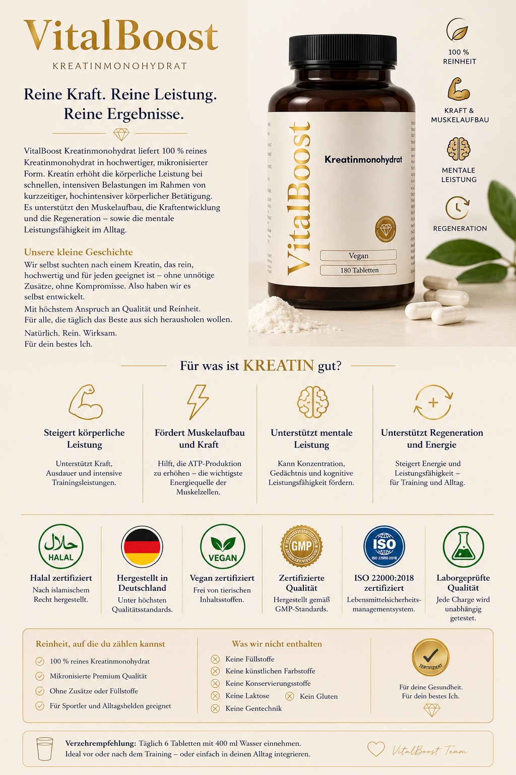 Kreatin Monohydrat - 180 vegane Tabletten