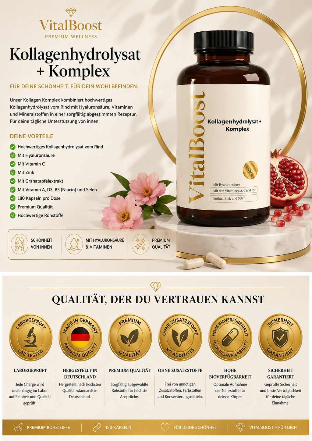 Premium Kollagenhydrolysat PLUS (3000-5000 DA ) - 180 Kapseln