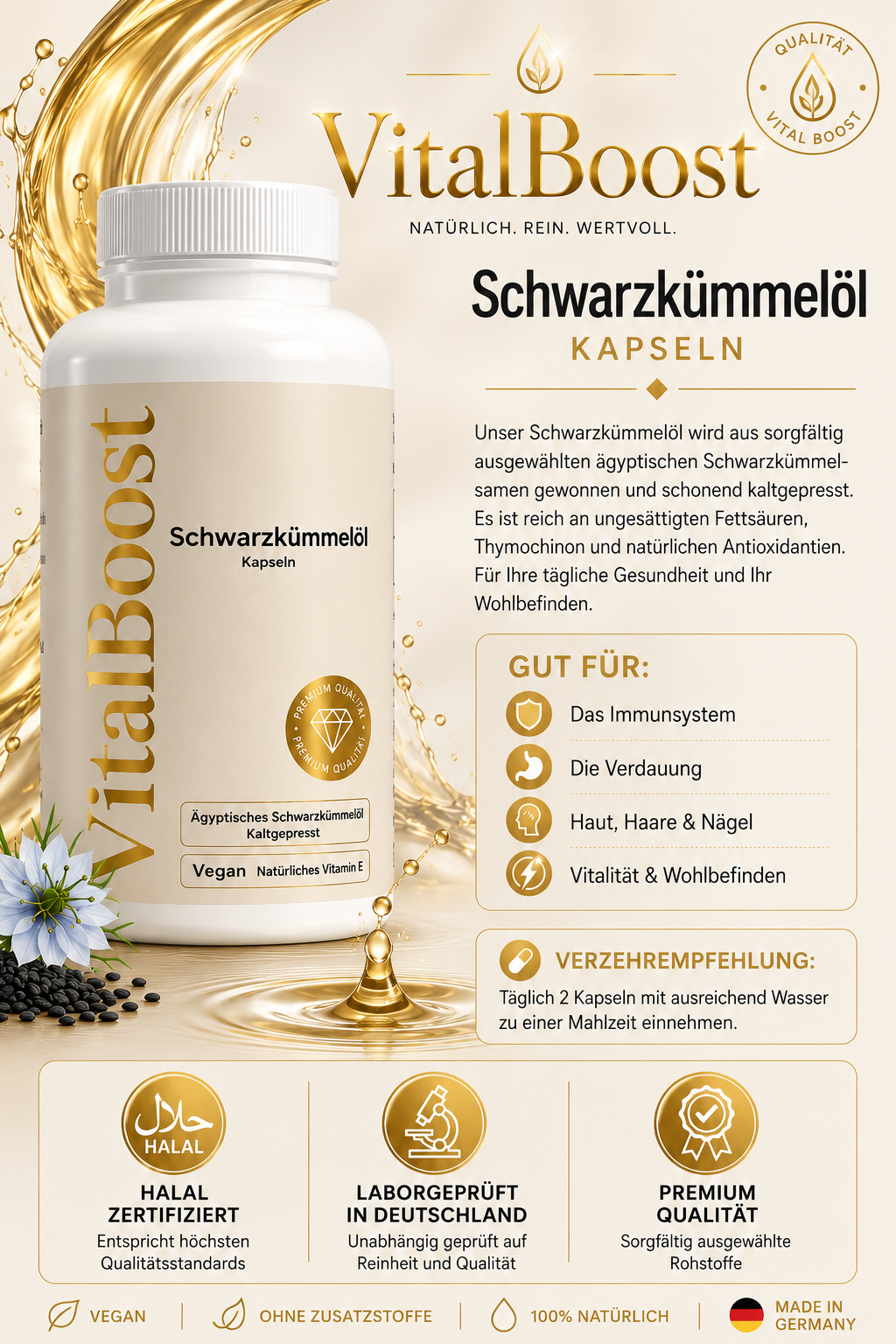 Ägyptisches Schwarzkümmelöl - 240 vegane Softgels