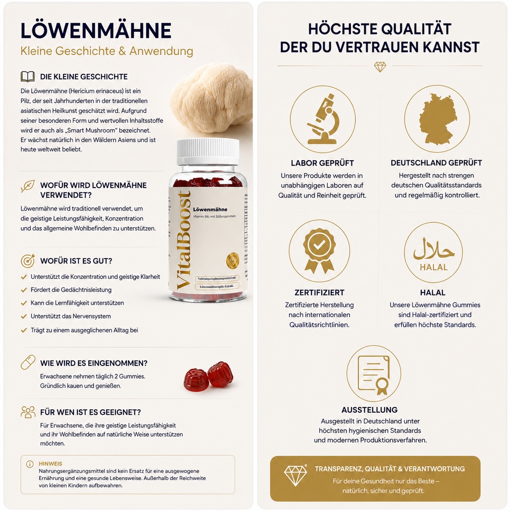 Löwenmähne + Vitamin B6 Gummies - 60 Stk.