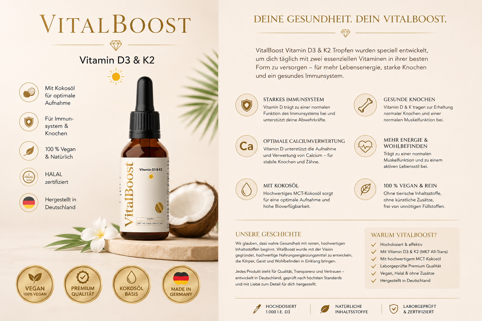 Vitamin D3 + K2 - 1.700 Tropfen (1.000 I.E.) - 50ml