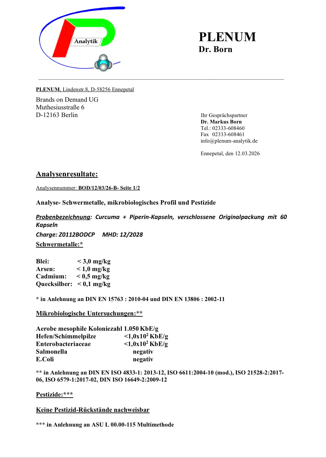 Curcuma (95% Curcumin) + Piperin - 60 vegane Kapseln