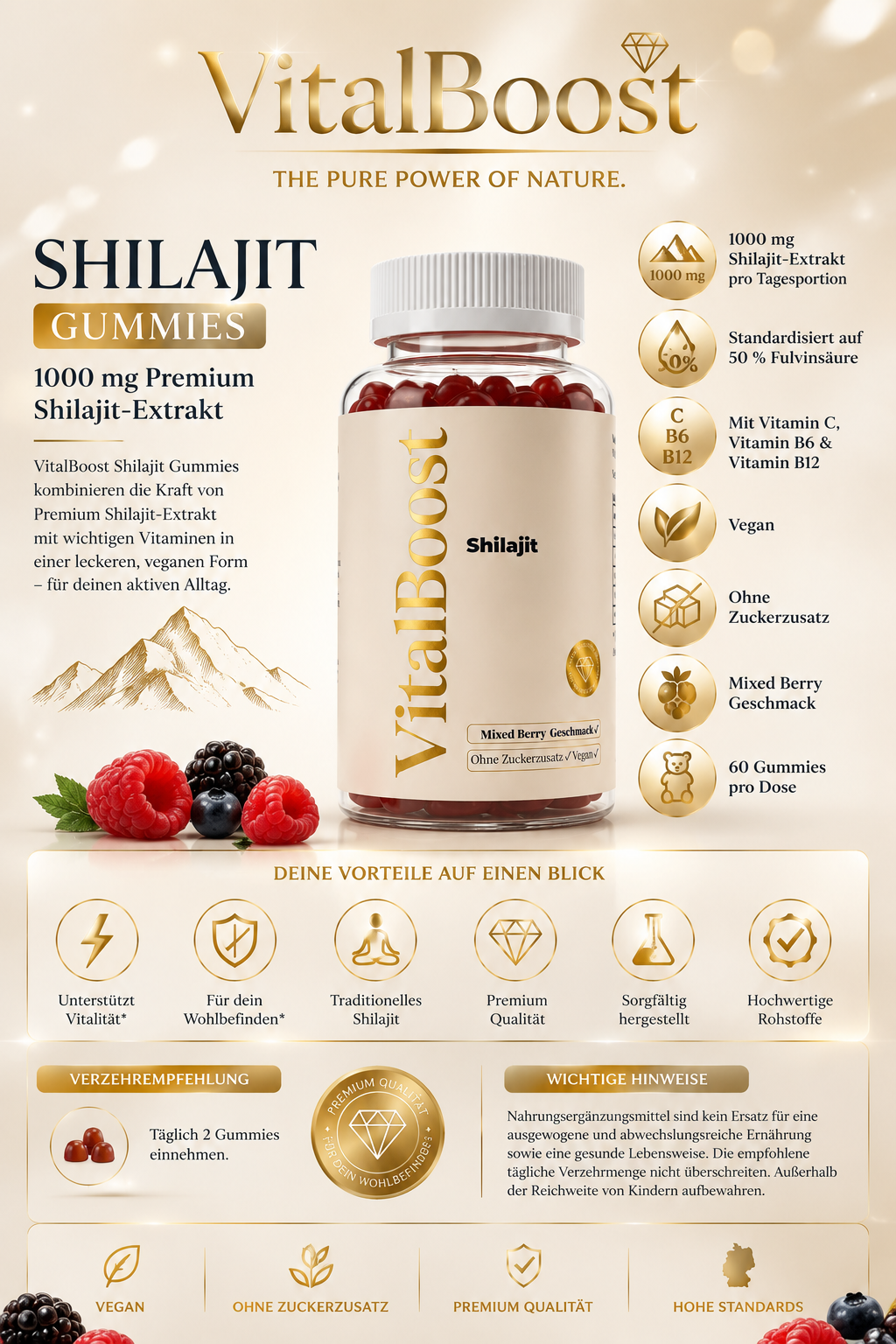 Shilajit Gummies 1000mg + Vitamin C,B6, B12 - 60 Stk